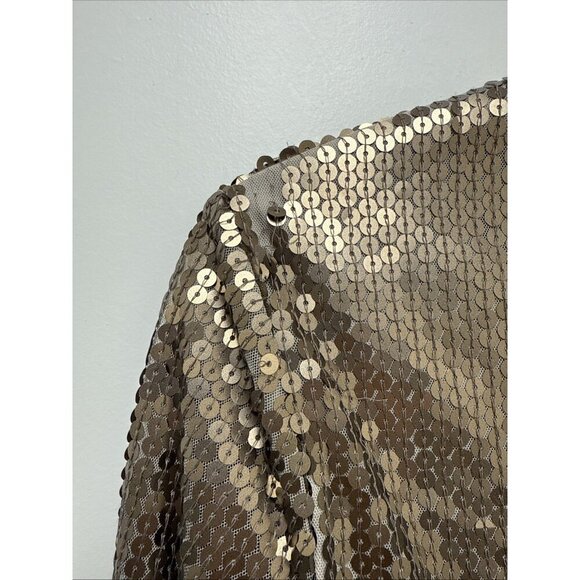 Mac Duggal Size 10 Taupe Sequin Embellish Long Sleeve Mini Cocktail Dress - Picture 8 of 8